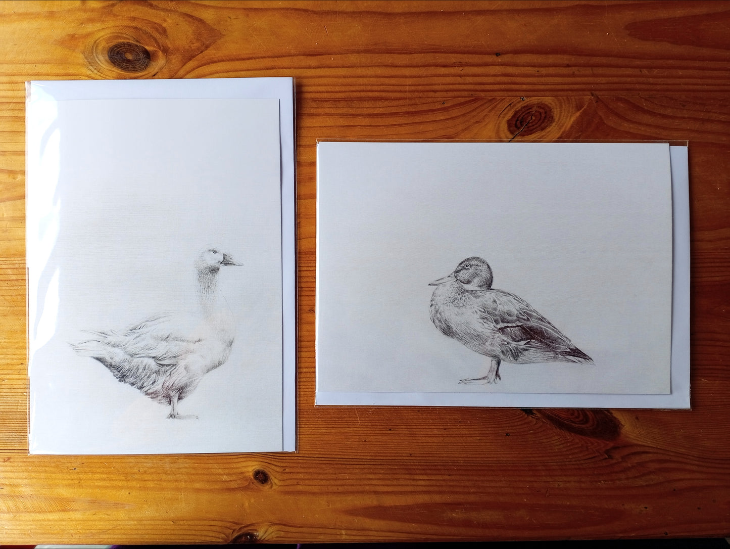 Pack of 2 "Drawings on Cotton" printed cards - Duck and Goose